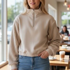 ba&sh Beige and Cream Teddy Jacket